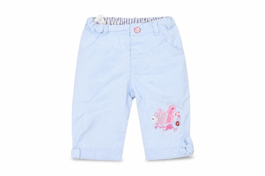 Front view of pompolina Baby Blue Capri Trousers, size 12, Months