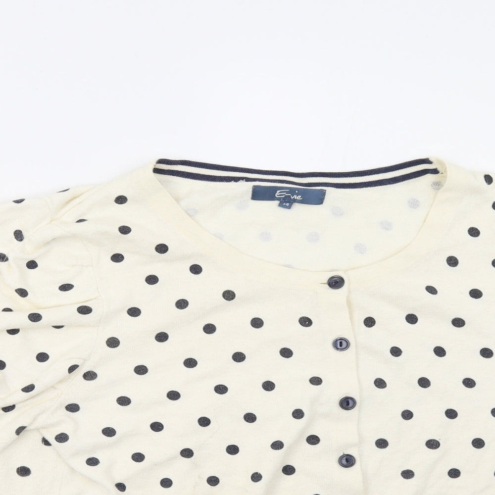 Evie Womens Beige Polka Dot Knit Cardigan Jumper Size 14