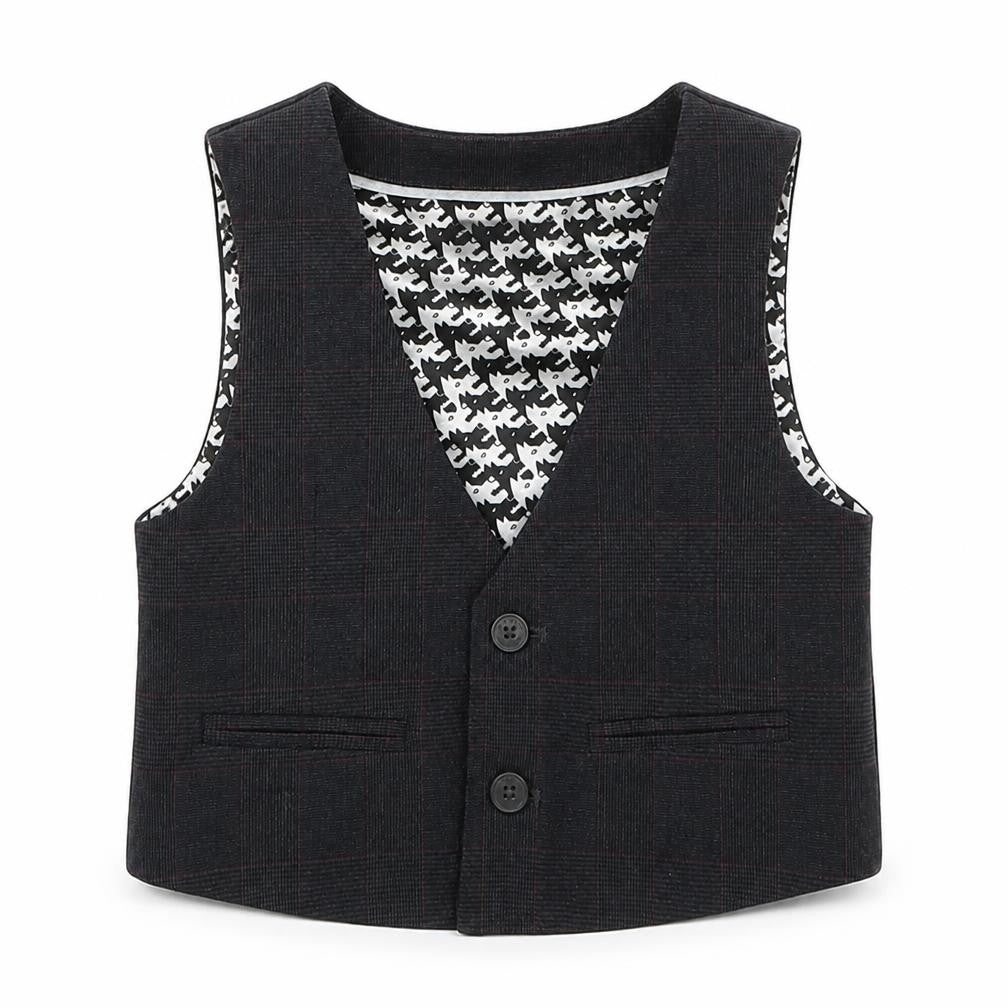 Front view of Marks & Spencer boys’ grey check jacket waistcoat, size 2-3, years