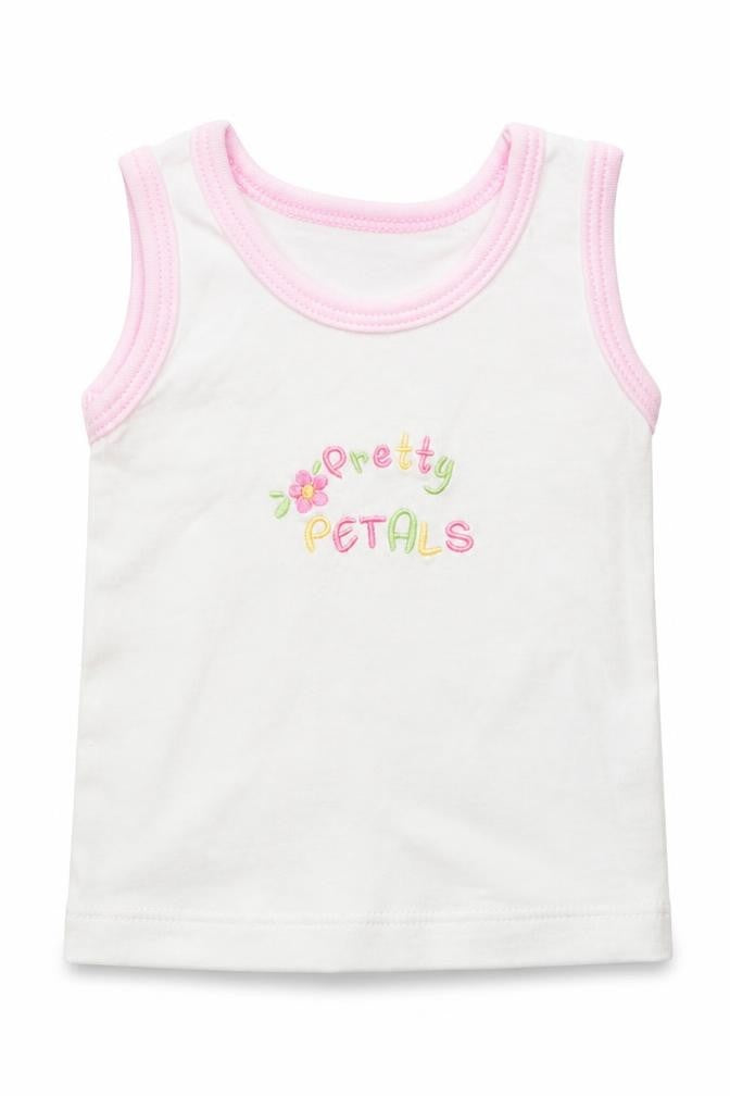 Front view of Just too Cute girls’ white basic t-shirt, size 0-3, months
