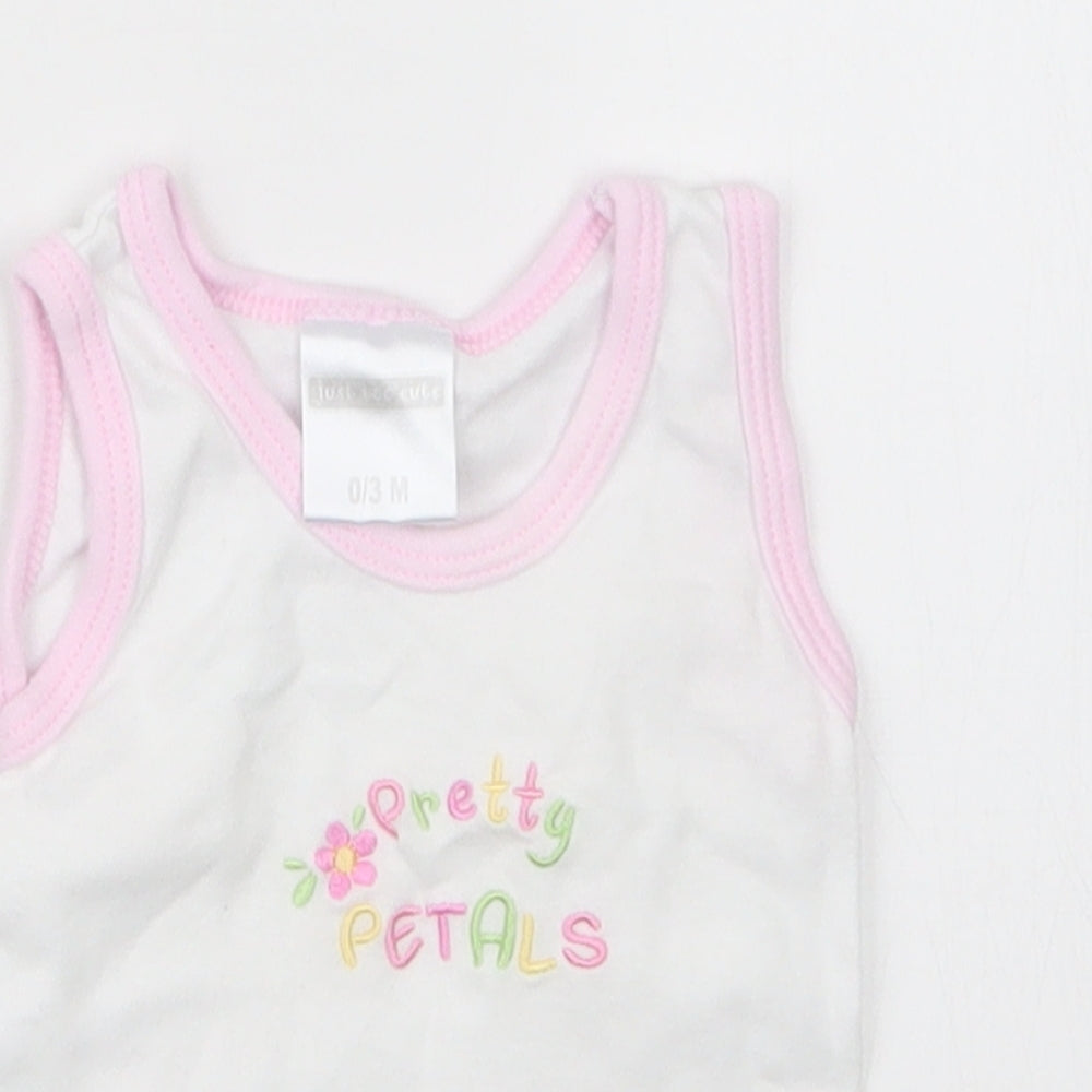 Just too Cute Girls White   Basic T-Shirt Size 0-3 Months