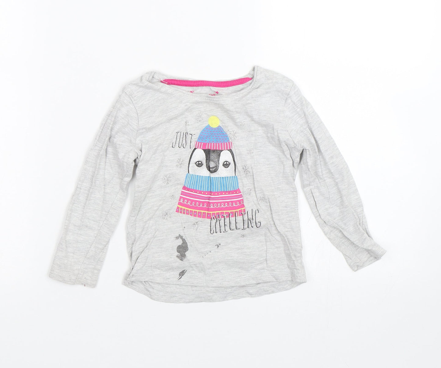 Primark Girls Grey   Top Pyjama Top Size 2-3 Years  - Penguin