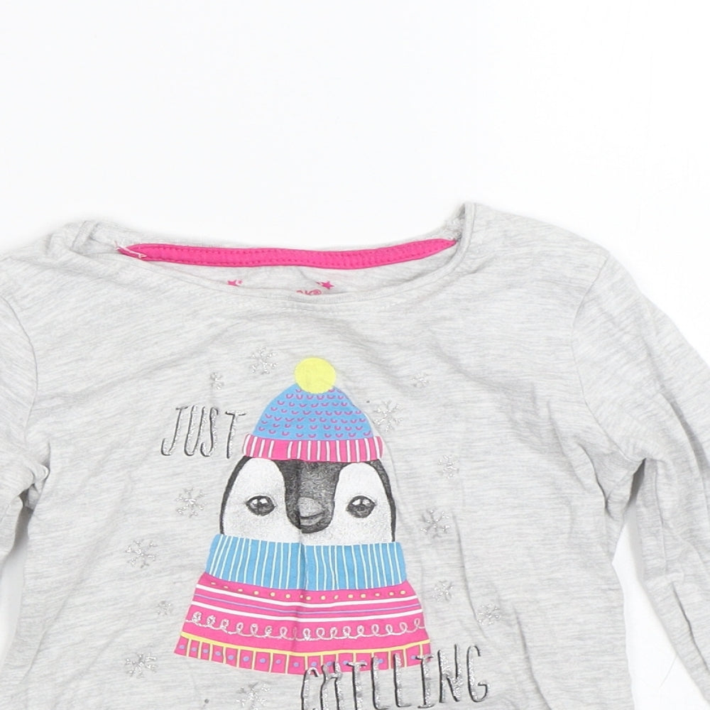Primark Girls Grey   Top Pyjama Top Size 2-3 Years  - Penguin