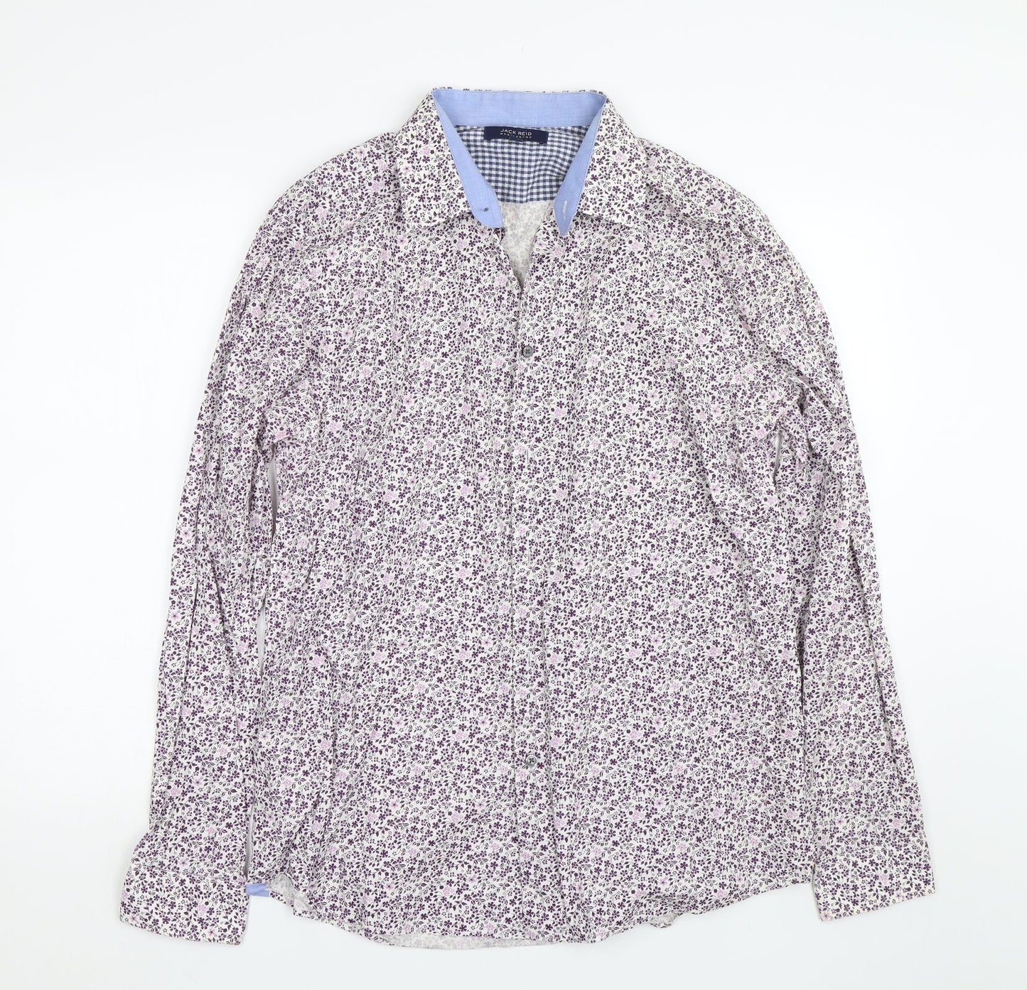 BHS Mens White Floral   Button-Up Size L
