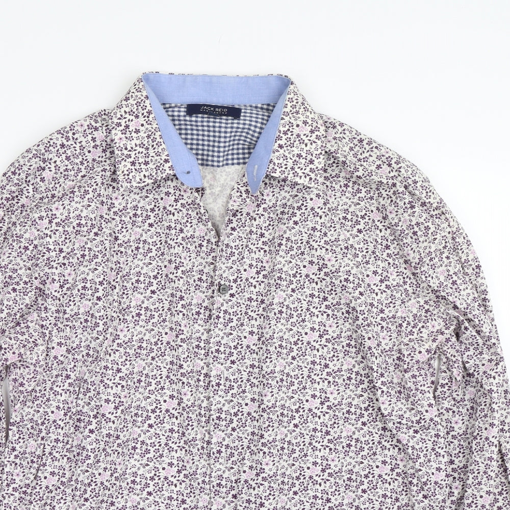 BHS Mens White Floral   Button-Up Size L