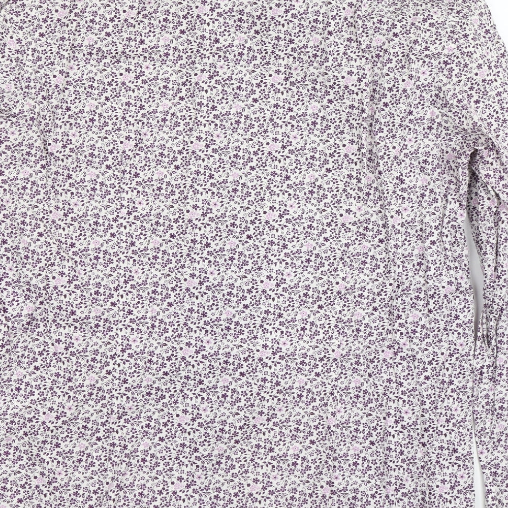 BHS Mens White Floral   Button-Up Size L