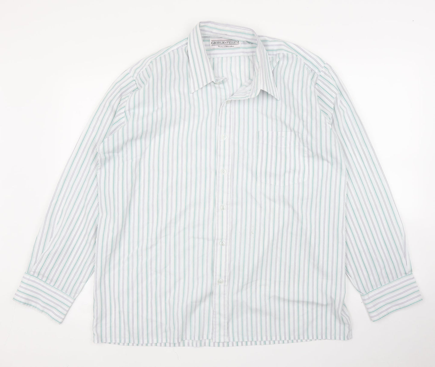Giorgio Fellini Mens Green Striped   Button-Up Size 17