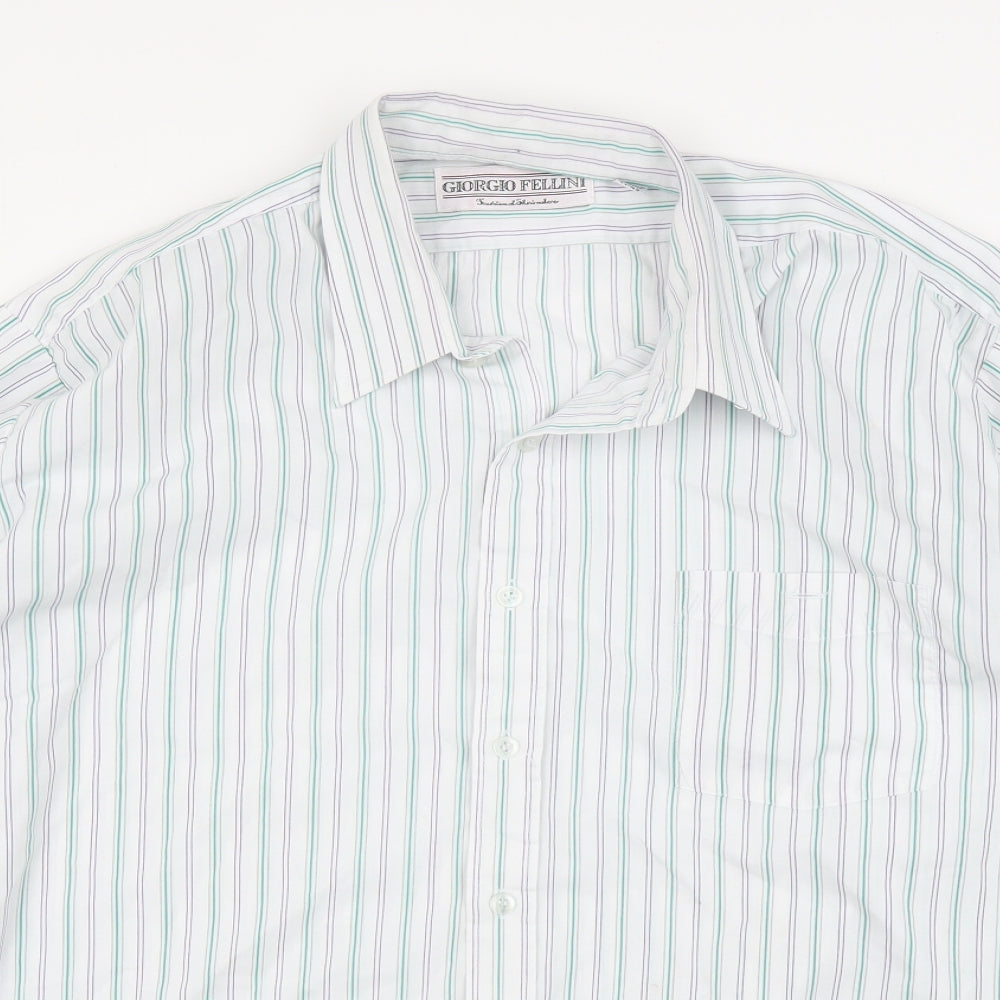 Giorgio Fellini Mens Green Striped   Button-Up Size 17