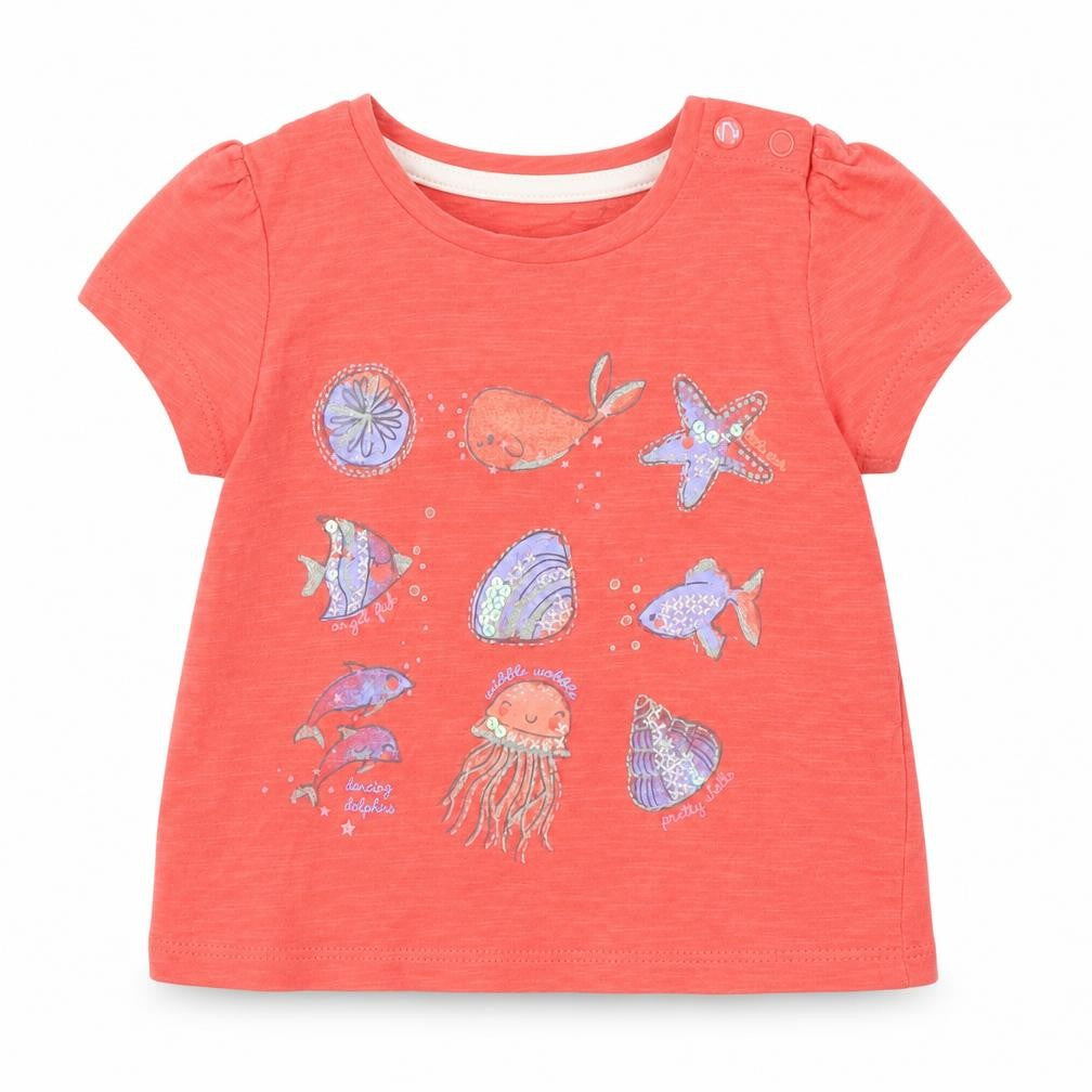 Front view of Mothercare Baby Orange Basic T-Shirt, size 6-9, Months