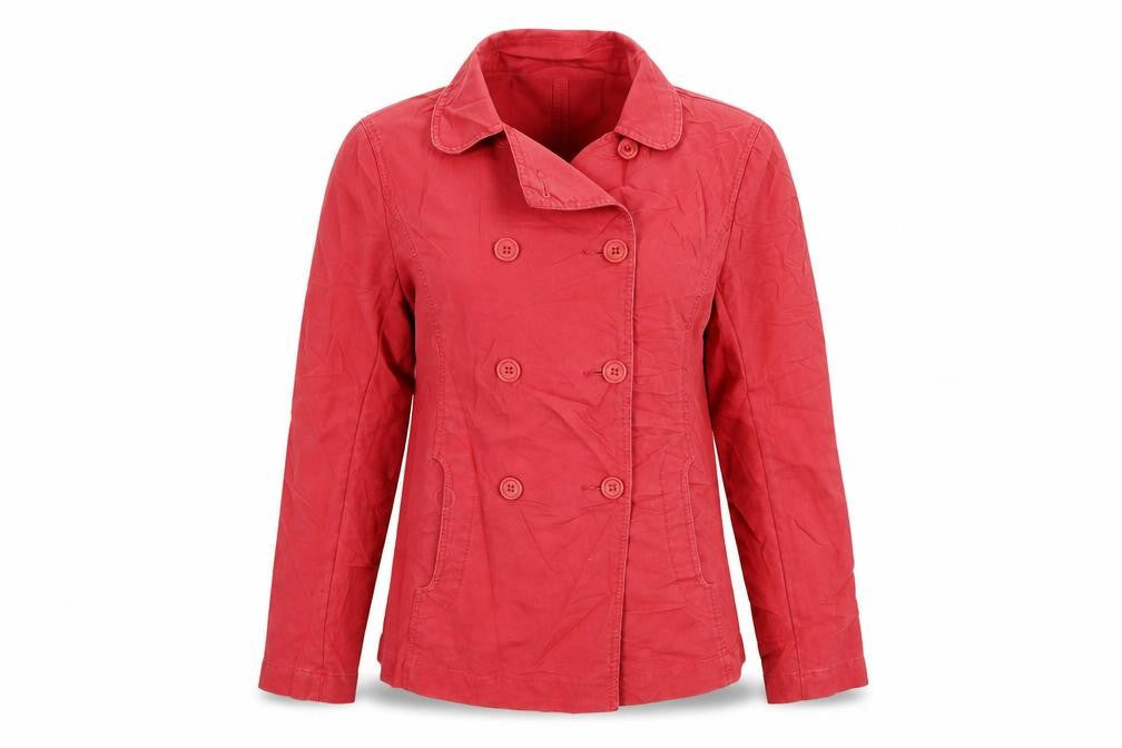 Front view of French Connection women’s red jacket coat, size UK 10