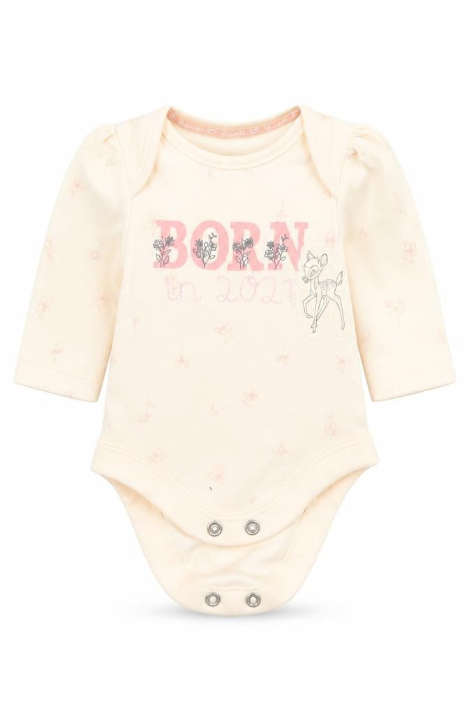 Front view of George girls’ beige floral babygrow one-piece size newborn - tiny baby
