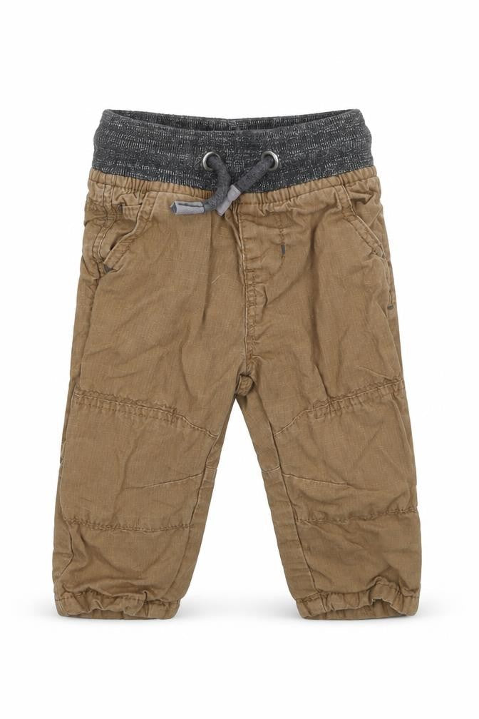 Front view of Matalan boys’ brown cargo trousers, size 3-6, months