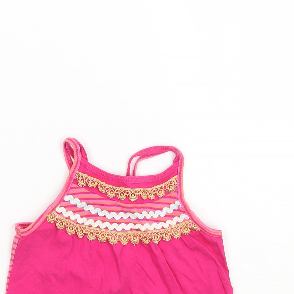 Matalan Girls Pink Floral  Basic Tank Size 9-12 Months