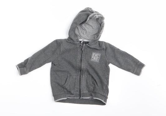 George Boys Grey Animal Print  Full Zip Jumper Size 6-9 Months  - Dinasour Hood