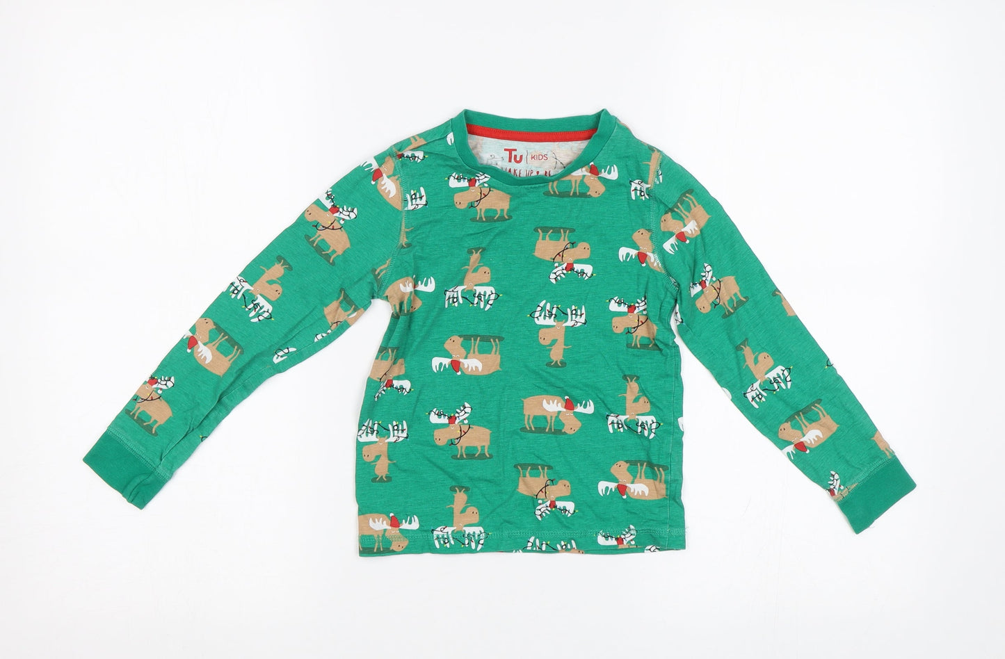 TU Girls Green   Top Pyjama Top Size 5-6 Years  - Xmas Pyjama