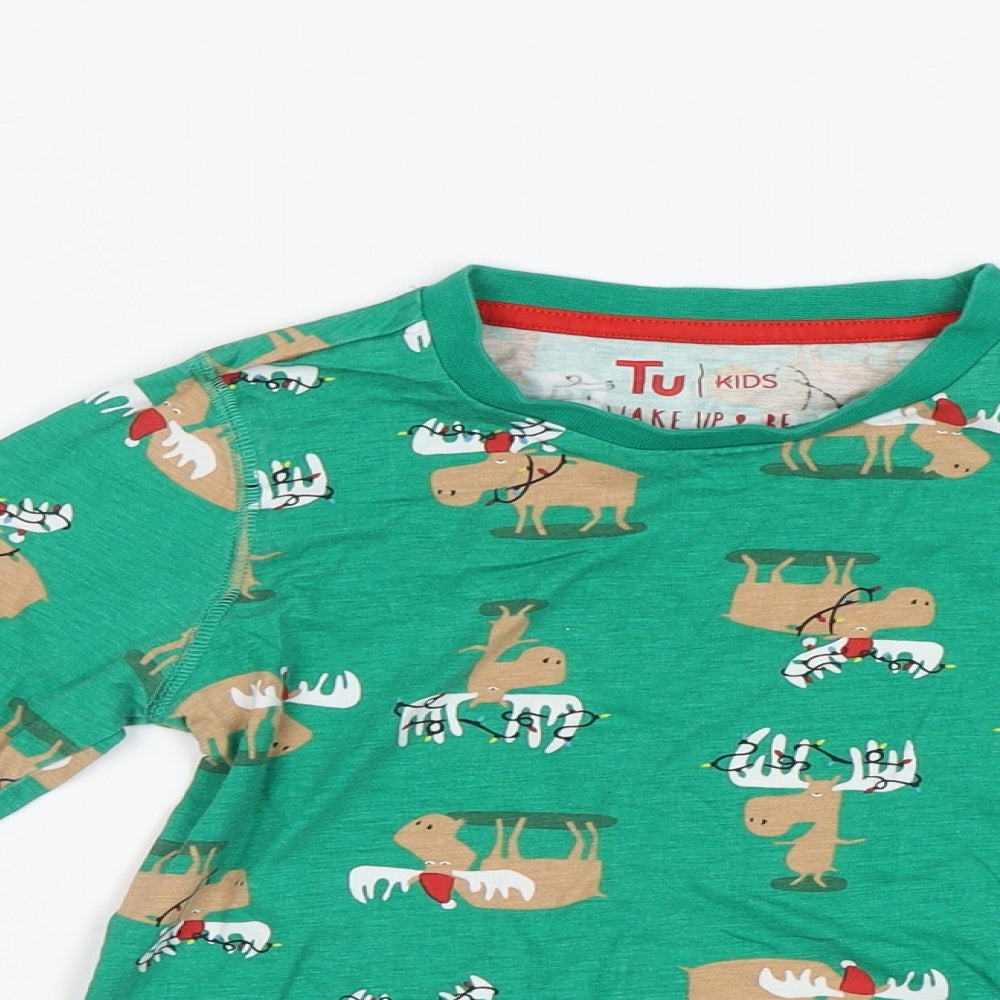 TU Girls Green   Top Pyjama Top Size 5-6 Years  - Xmas Pyjama