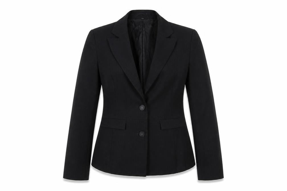 Front view of E-vie women’s black jacket blazer, size UK 14