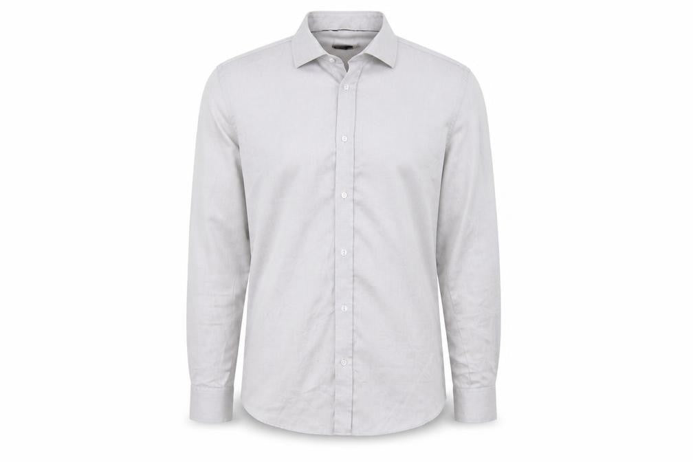 Front view of Taylor & Wright men’s grey button-up, size 15.5