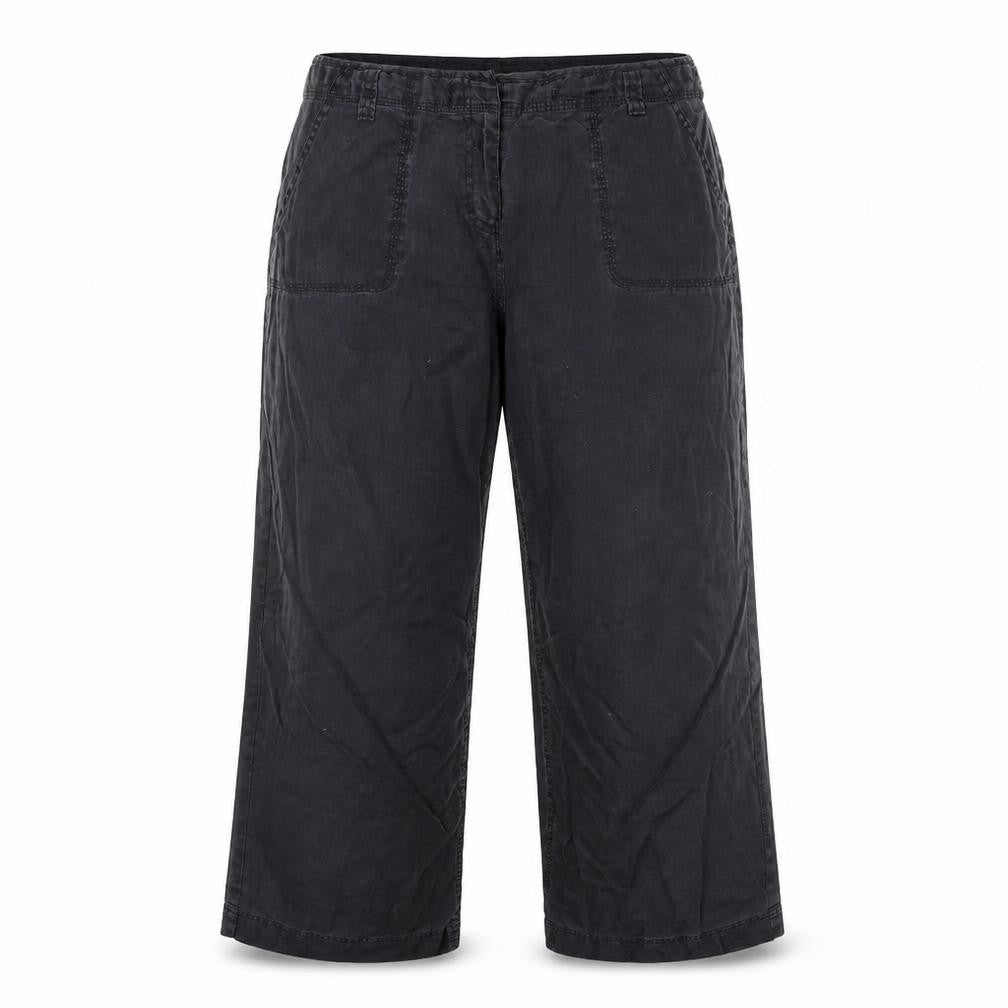 Front view of E-vie women’s black trousers, size UK 16, 27-inch leg