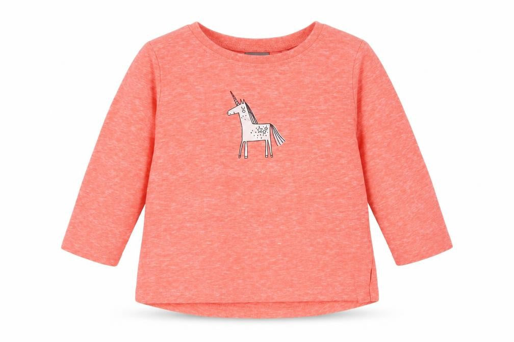 Front view of Next girls’ orange basic t-shirt, size 6-9, months - unicorn