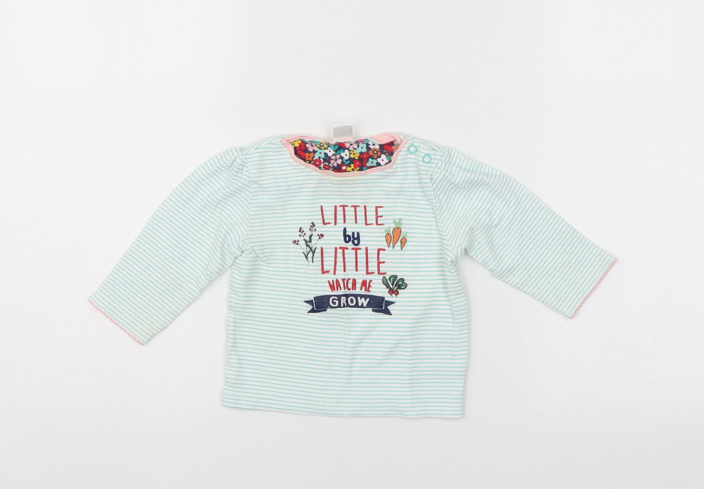 Mini Club Girls Green Striped  Henley Jumper Size 9-12 Months