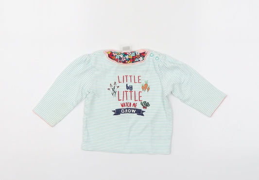 Mini Club Girls Green Striped  Henley Jumper Size 9-12 Months