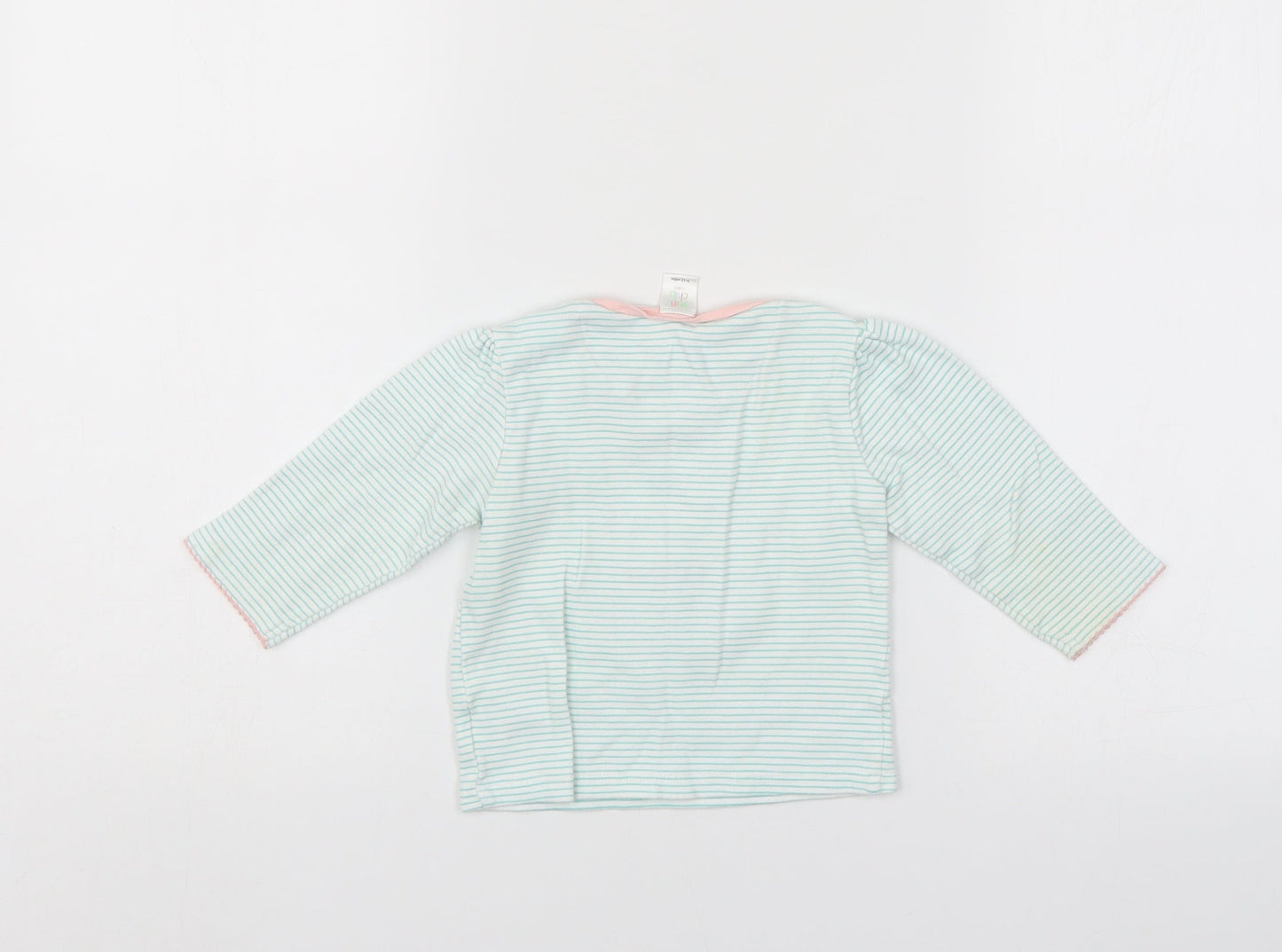 Mini Club Girls Green Striped  Henley Jumper Size 9-12 Months
