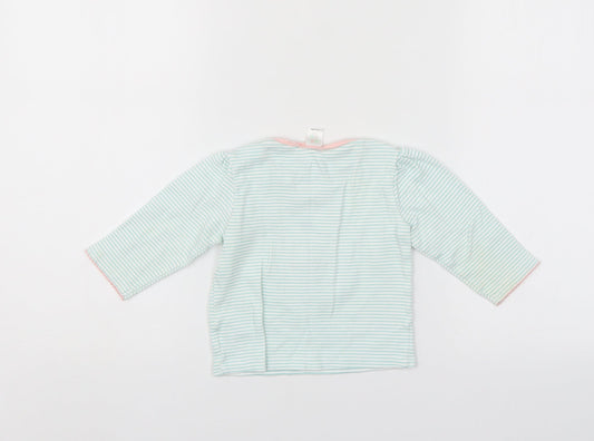 Mini Club Girls Green Striped  Henley Jumper Size 9-12 Months