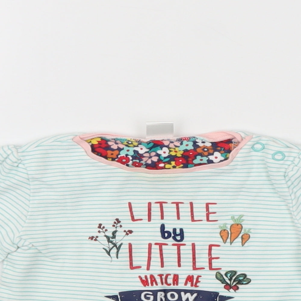 Mini Club Girls Green Striped  Henley Jumper Size 9-12 Months