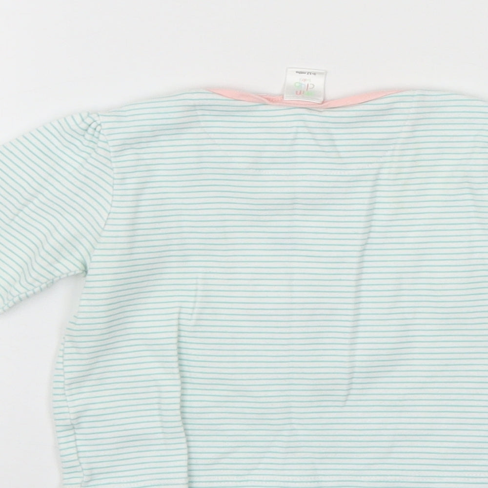 Mini Club Girls Green Striped  Henley Jumper Size 9-12 Months