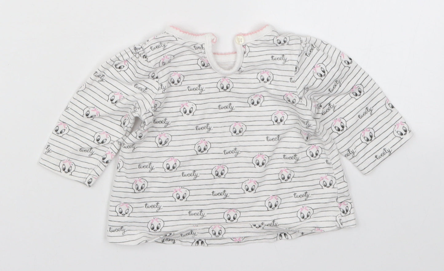 George Girls White Striped  Basic T-Shirt Size 0-3 Months  - Tweety