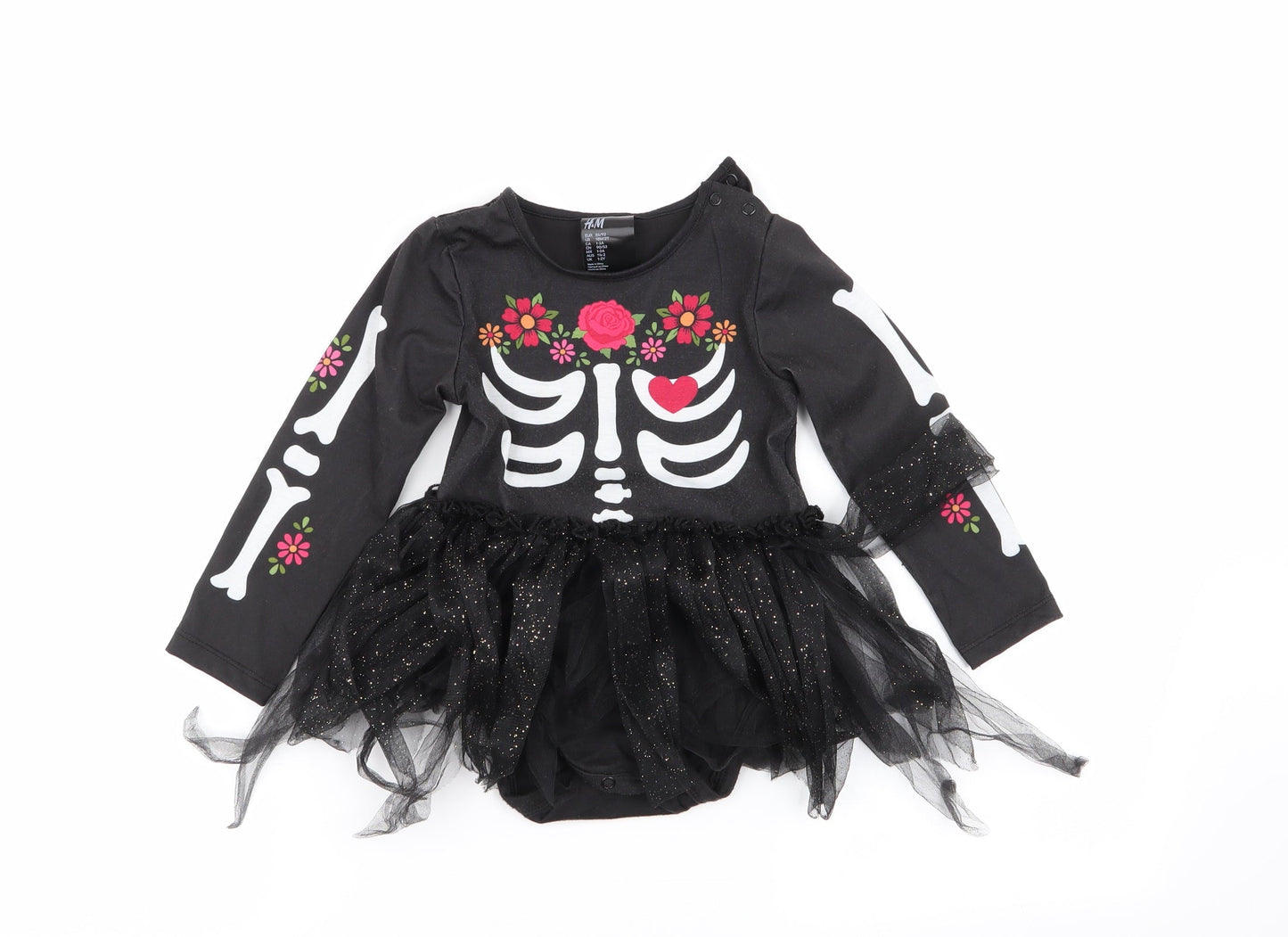 H&M Girls Black Geometric  Fit & Flare  Size 12 Months