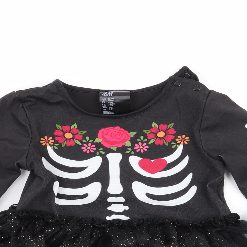 H&M Girls Black Geometric  Fit & Flare  Size 12 Months