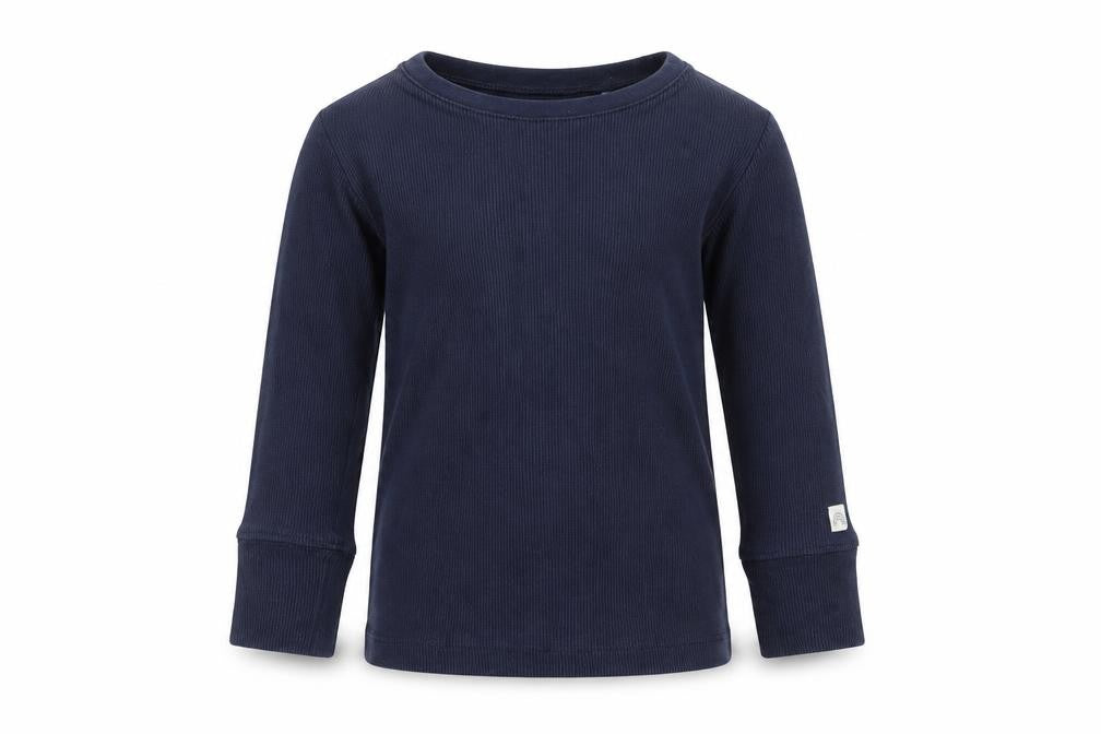 Front view of Lindex girls’ blue basic t-shirt, size 18-24, months