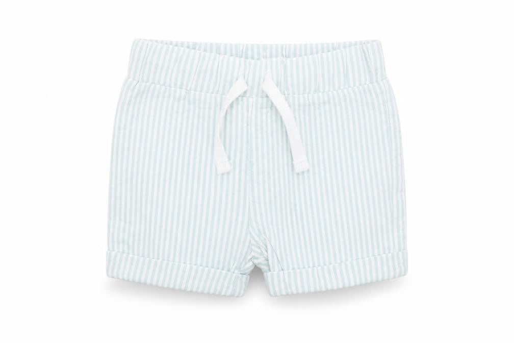 Front view of Marks & Spencer Baby Blue Striped Cropped Trousers, size 0-3, Months