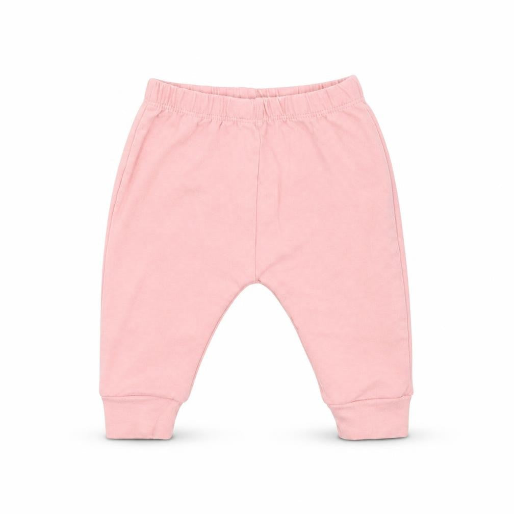 Front view of Preworn girls’ pink jogger trousers, size 3-6, months