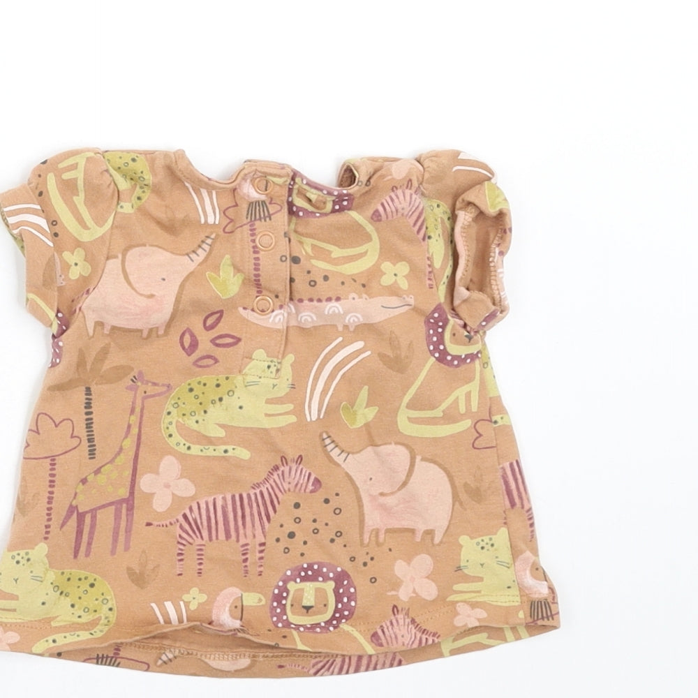 TU Girls Brown   Basic T-Shirt Size 3-6 Months  - animals