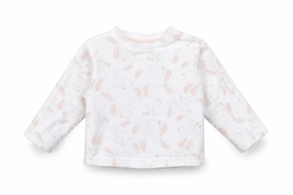 Front view of Watch Me Grow girls’ white basic t-shirt, size 3-6, months - rabbits