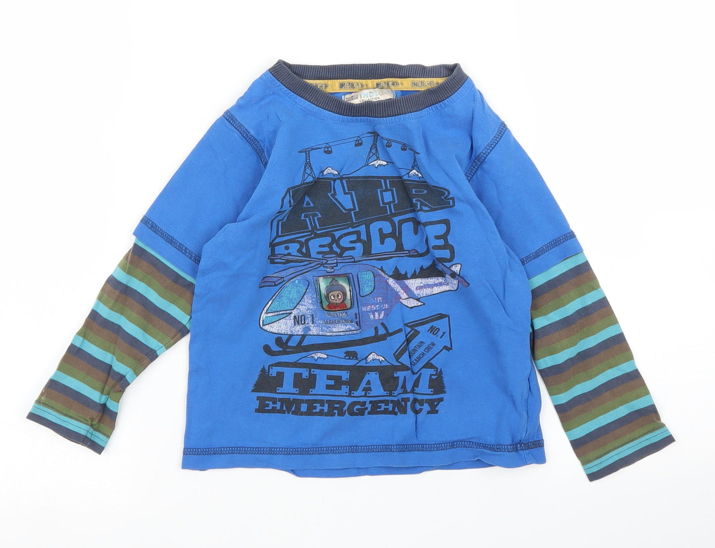 M&S Boys Blue Striped  Basic T-Shirt Size 3 Years