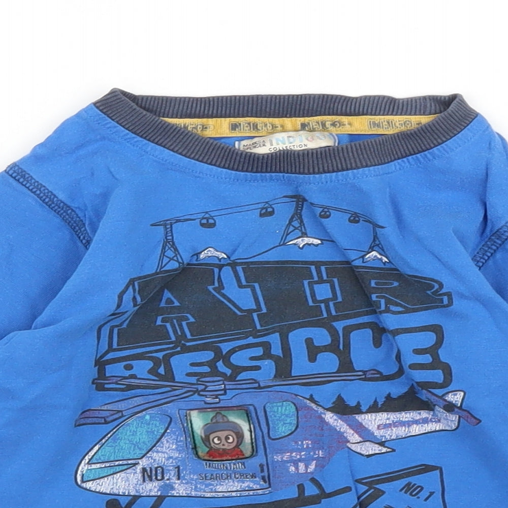 M&S Boys Blue Striped  Basic T-Shirt Size 3 Years