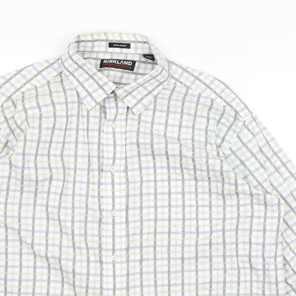 Kirkland Mens White Check   Button-Up Size L