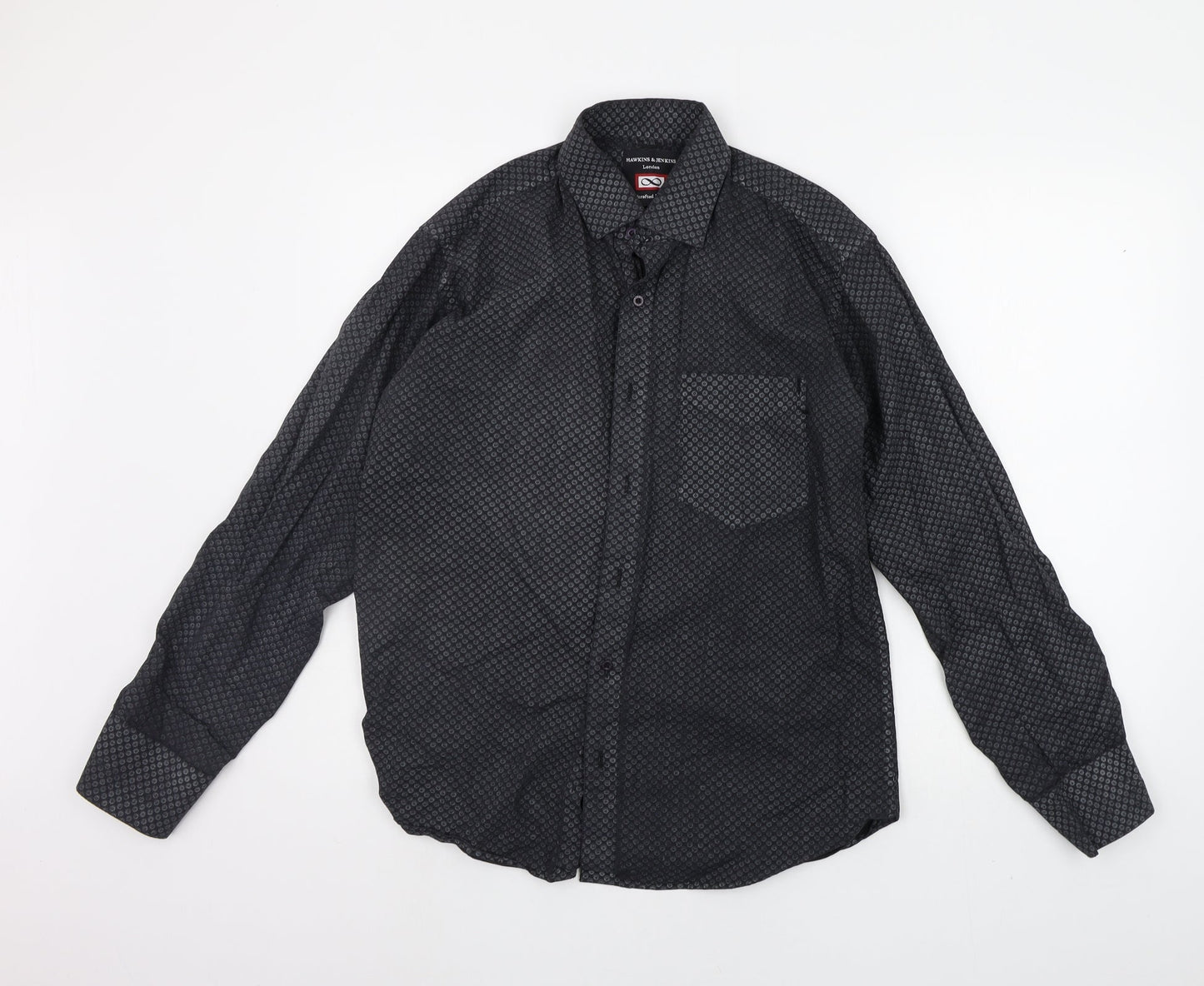 Hawkins & jenkins Mens Black Geometric   Button-Up Size 16.5