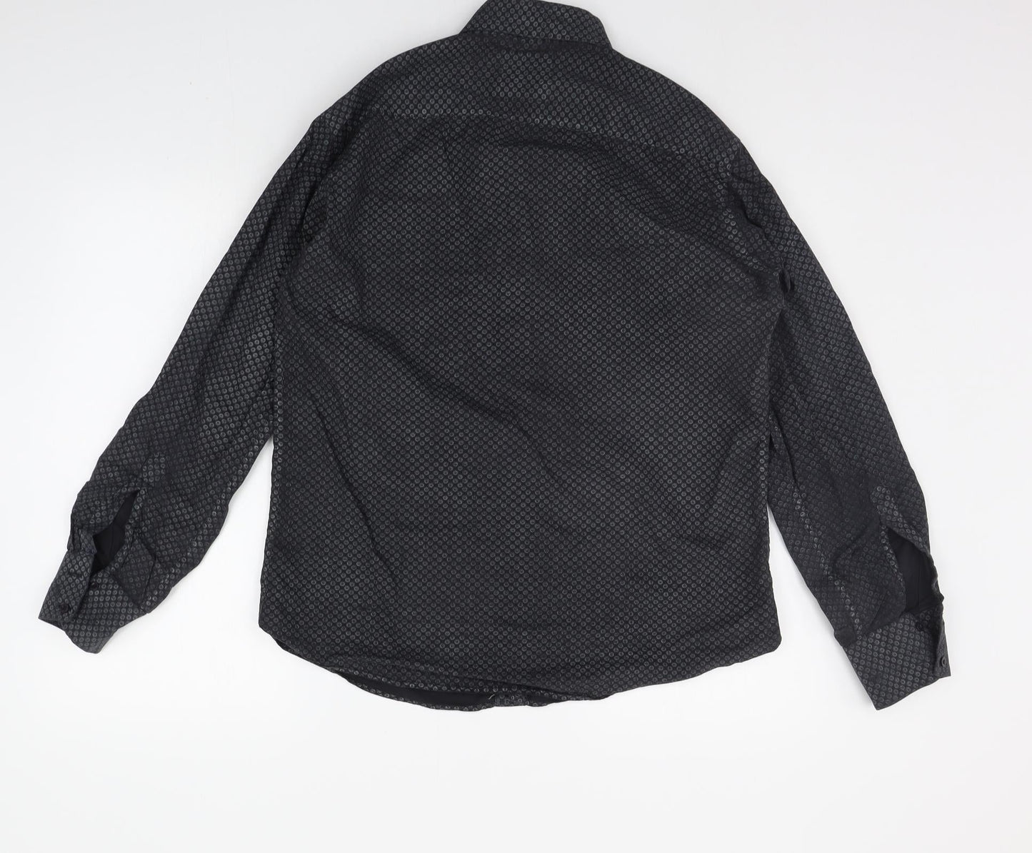 Hawkins & jenkins Mens Black Geometric   Button-Up Size 16.5