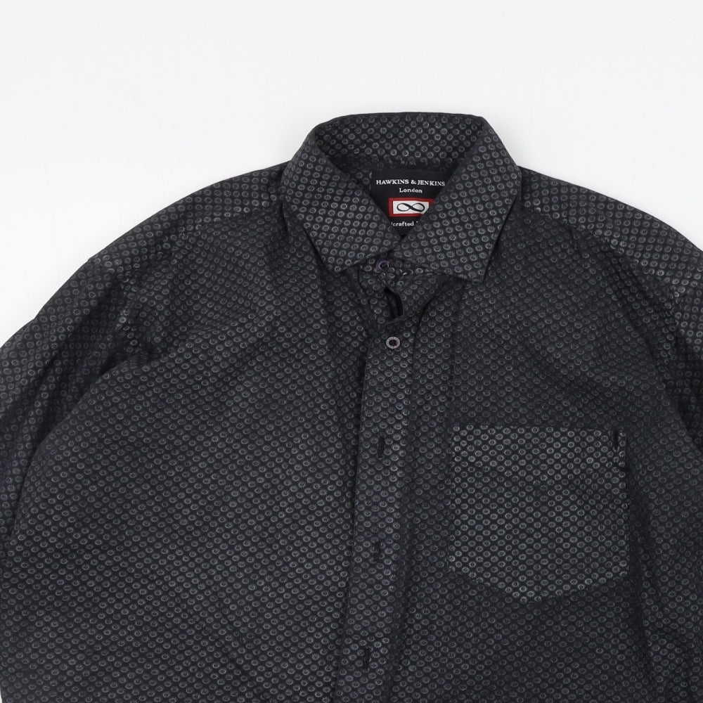 Hawkins & jenkins Mens Black Geometric   Button-Up Size 16.5