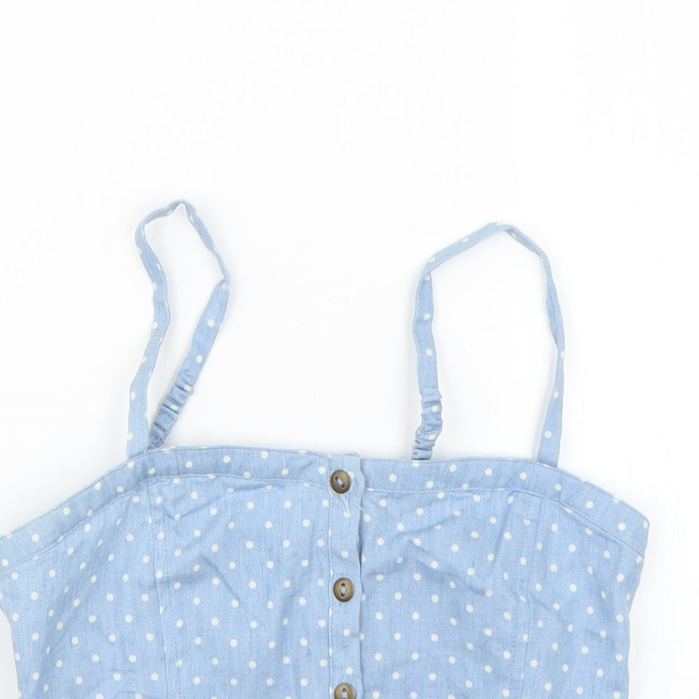 New Look Girls Blue Polka Dot  Basic Blouse Size 11 Years