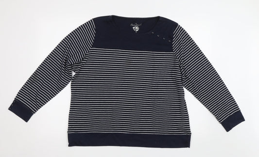 BM Womens Blue Striped  Pullover Sweatshirt Size L