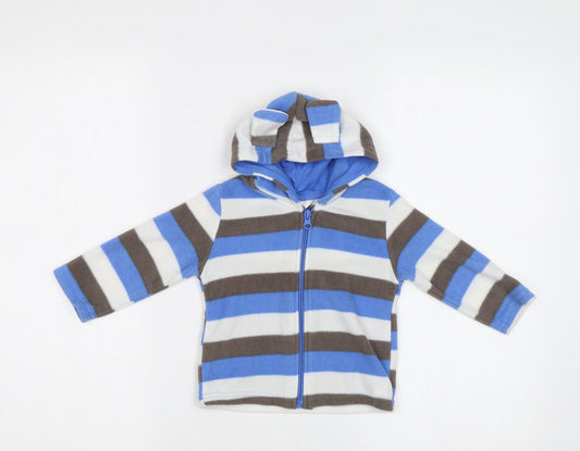 Preworn Baby Blue Striped  Full Zip Jumper Size 12-18 Months