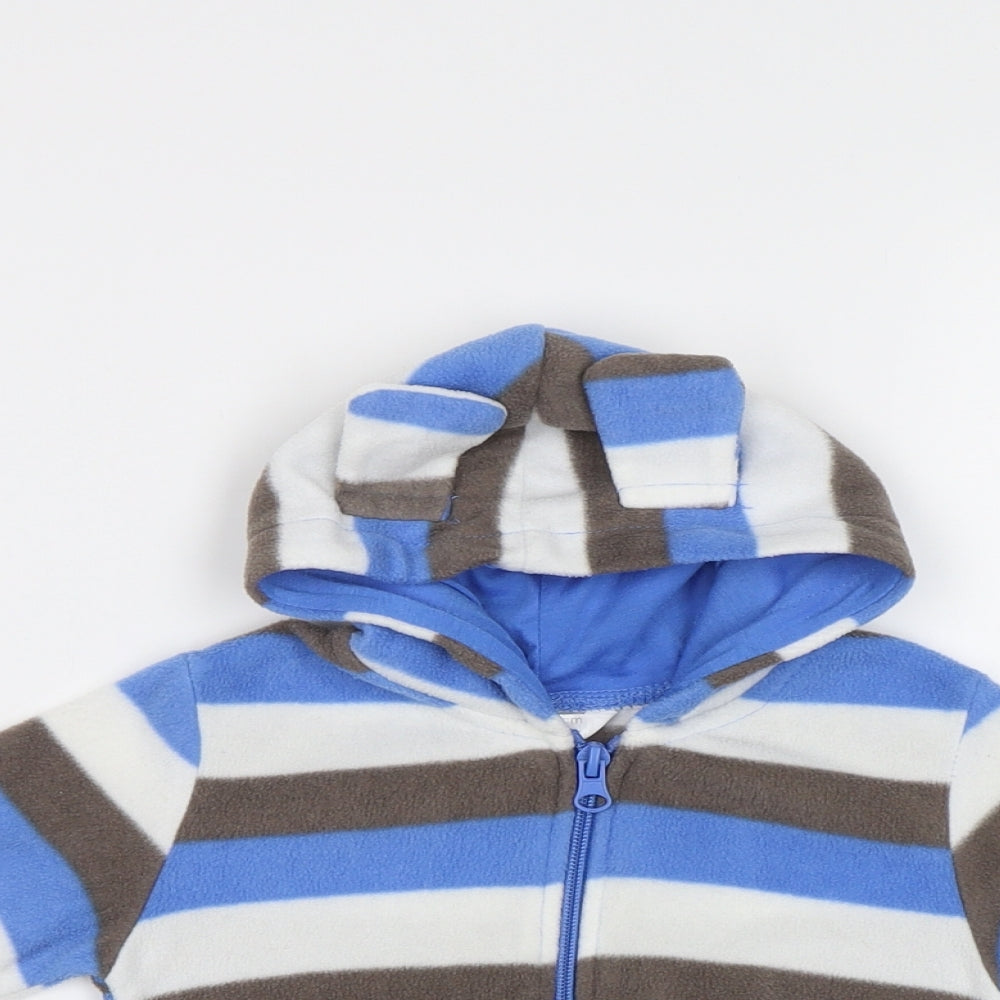 Preworn Baby Blue Striped  Full Zip Jumper Size 12-18 Months