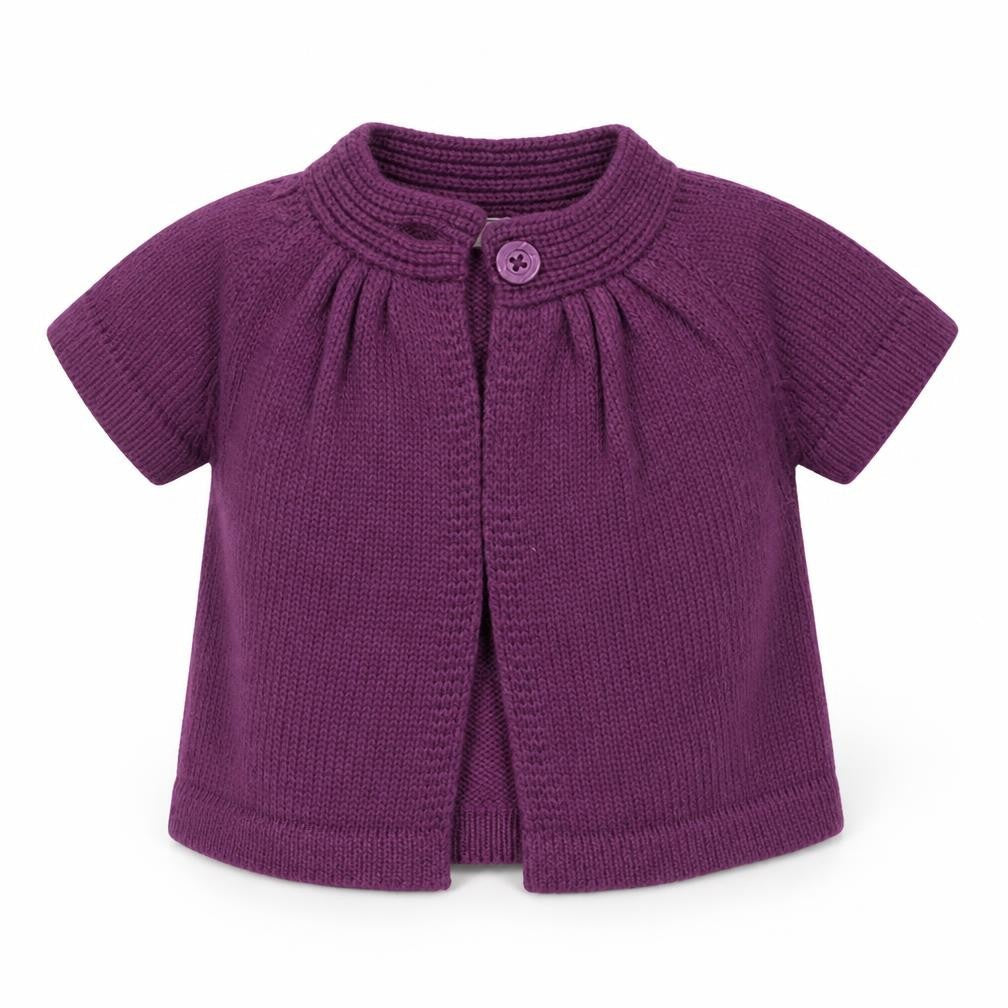 Front view of Cherokee girls’ purple cardigan jumper, size 0-3, months