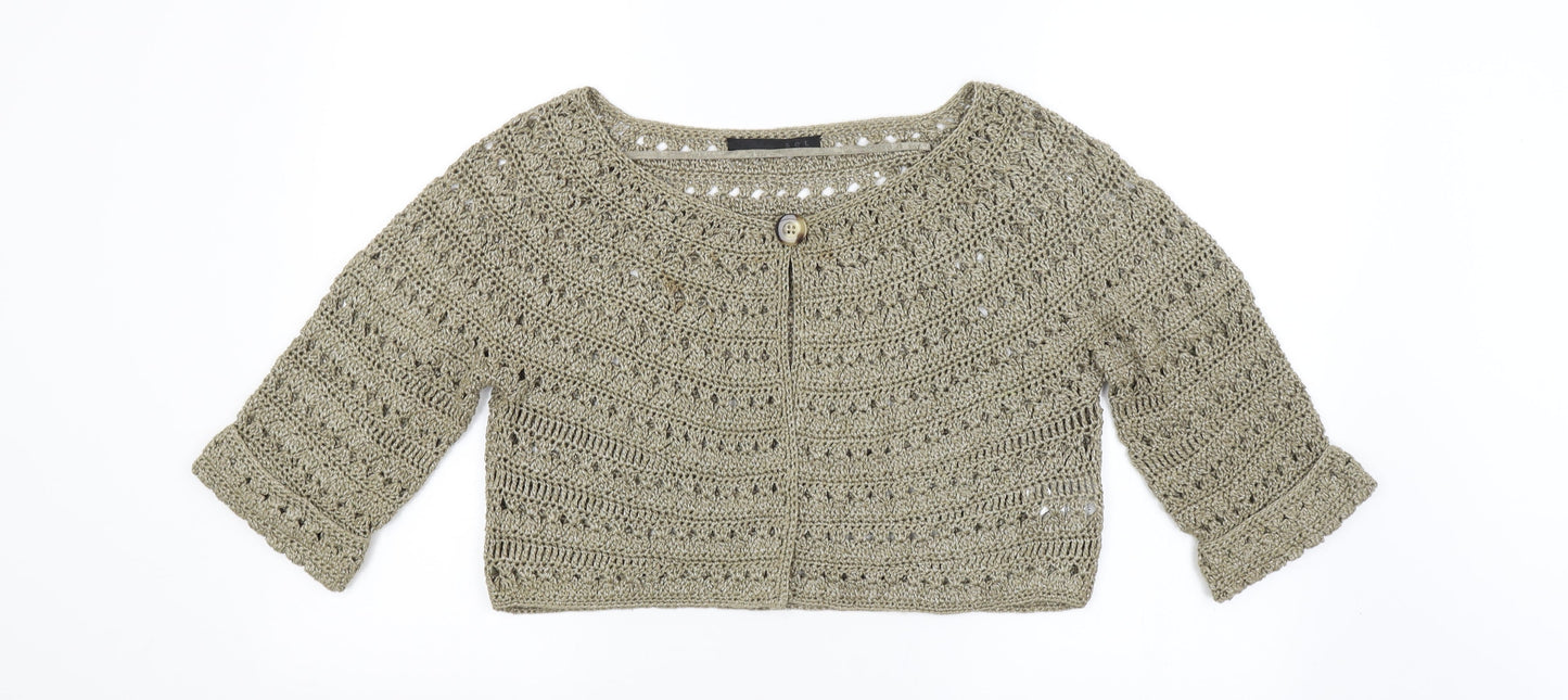 Preworn Womens Gold Argyle/Diamond  Cardigan Jumper Size 14